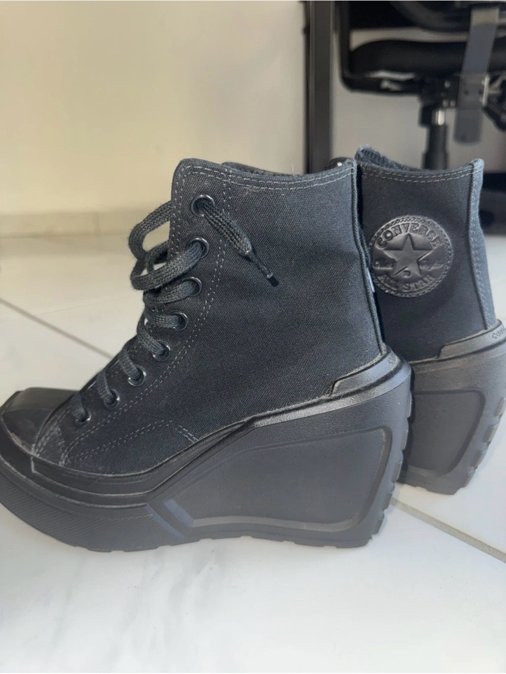 Converse Black Canvas Lace-Up Wedge Hi-Tops